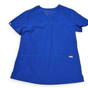 Figs Casma Royal Blue V neck Short Sleeve Shirt